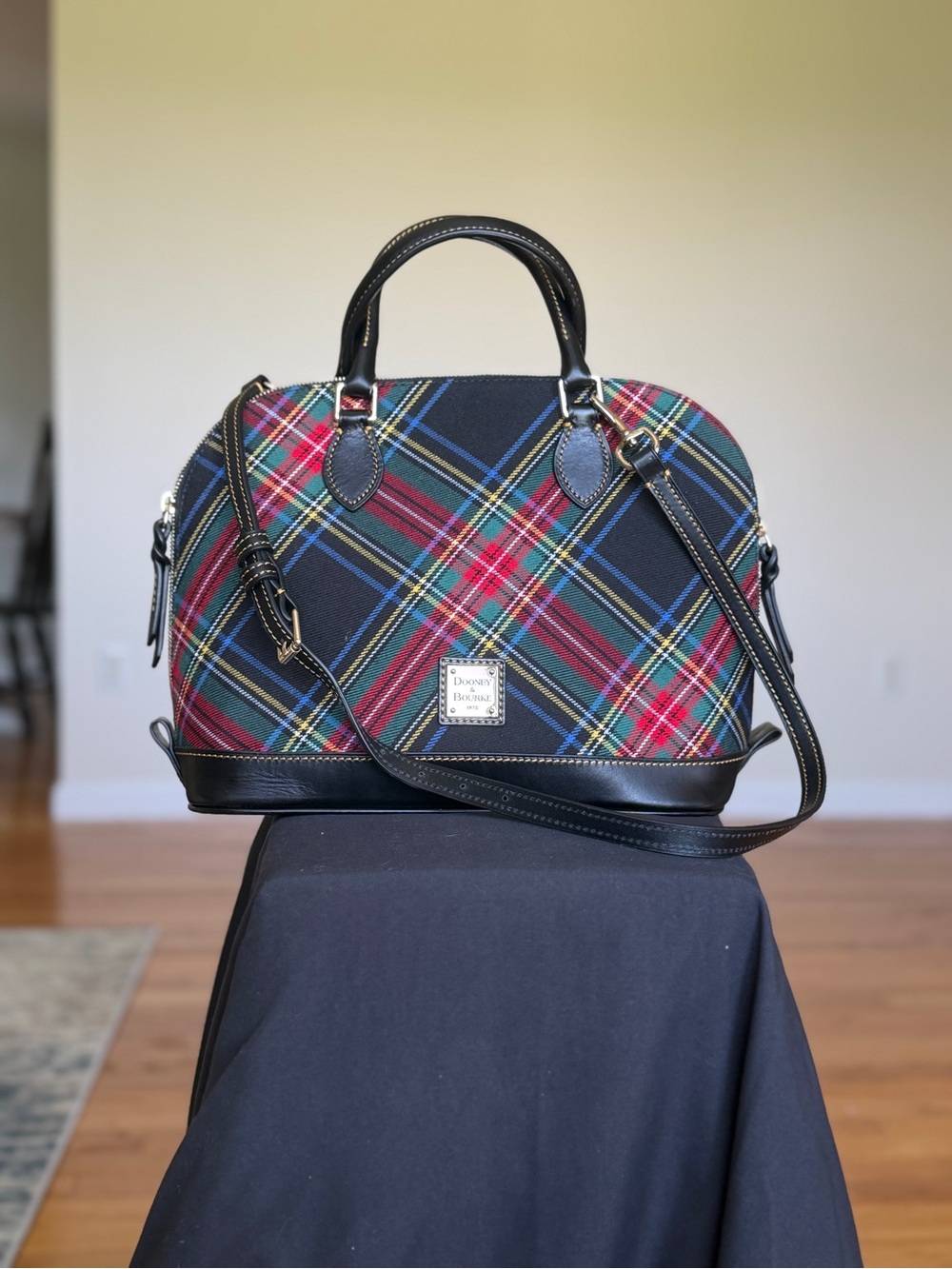 Dooney & Bourke Black Tartan Plaid Dome Satchel